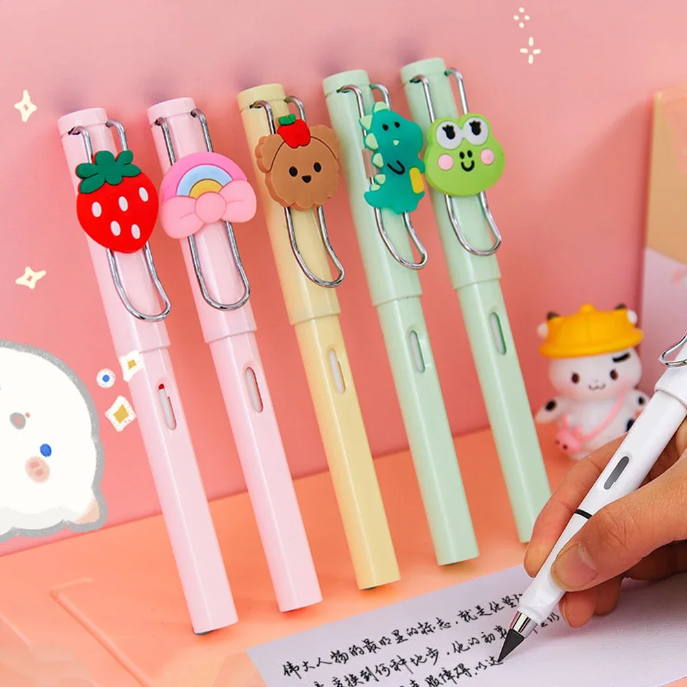 1Pcs Cartoon Technology Eternal Pencils Kawaii Fruit Bear Unlimited Writing Pen Student Stationery School Office Supplies Gifts