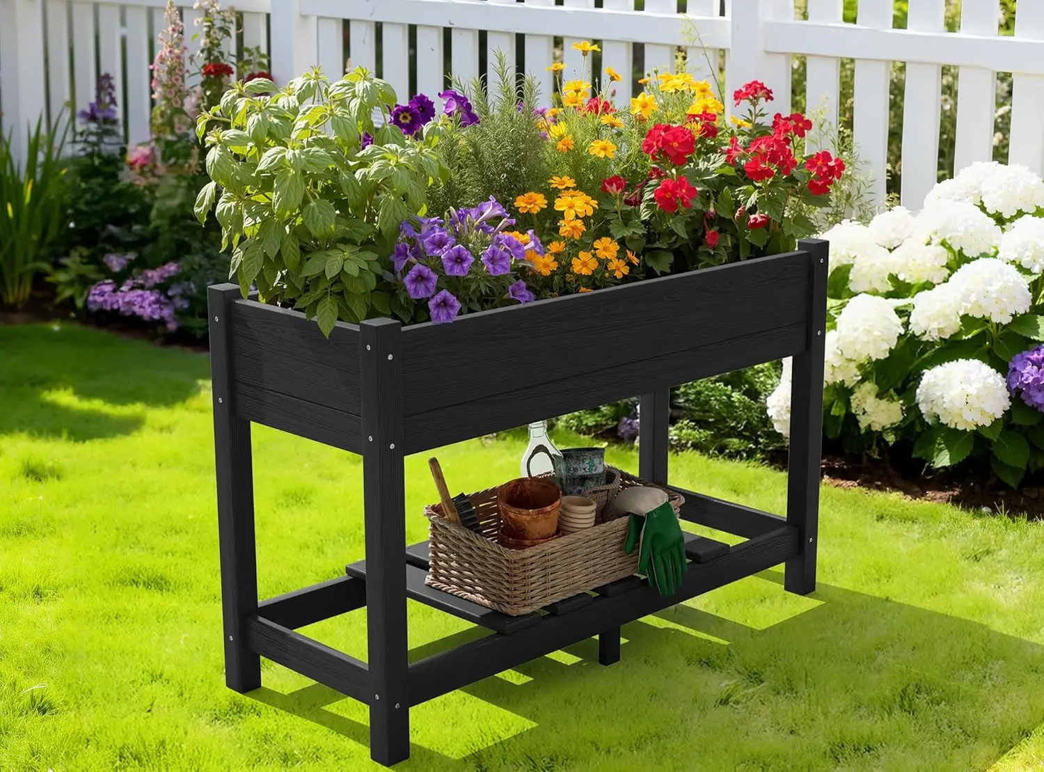 Large All-Weather HDPE Planter Box for Vegetables, Flowers, and Herbs, Patio Use, Black
