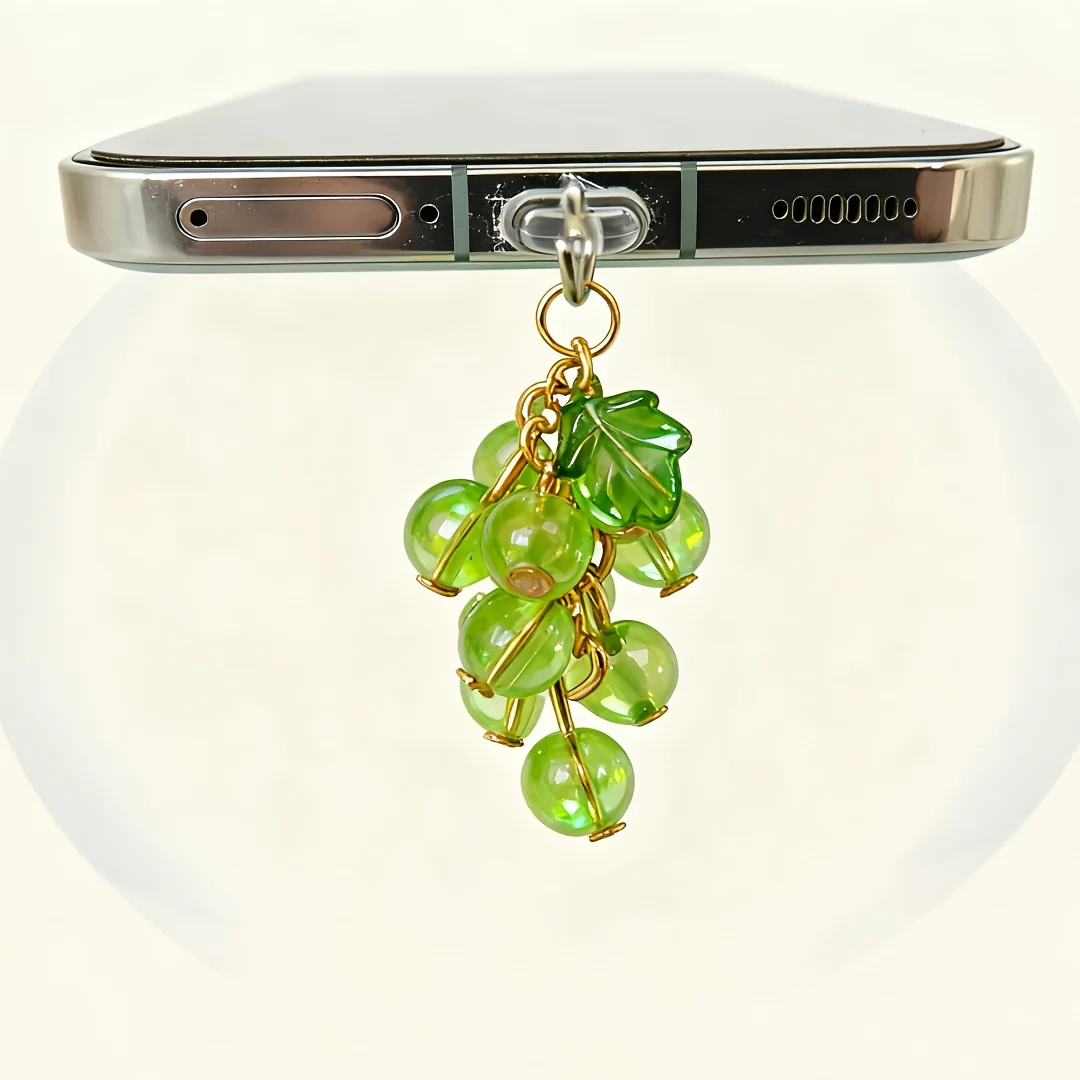 قابس غبار الهاتف العالمي على شكل فاكهة، الليمون، العنب، الكرز، الأفوكادو تصميم واجهة قلادة الزخرفية المقاومة للغبار، ملحقات الهاتف اللطيفة للفتيات #5