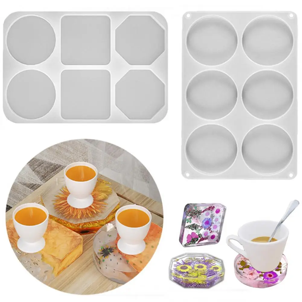 Keepsake Encapsulation Mold Round Silicone Coaster Resin Molds for Diy Craft 6 Cavity Epoxy Mold Set for Cups Mats for Resin