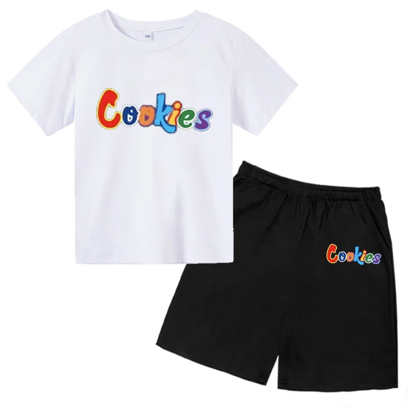 Kinder Casual Mode T-Shirt Bedrukt Letter Tweedelige Set, 3-12 Jaar Oude Jongens En Meisjes Ronde Hals Korte Mouwen + Korte Broek Set