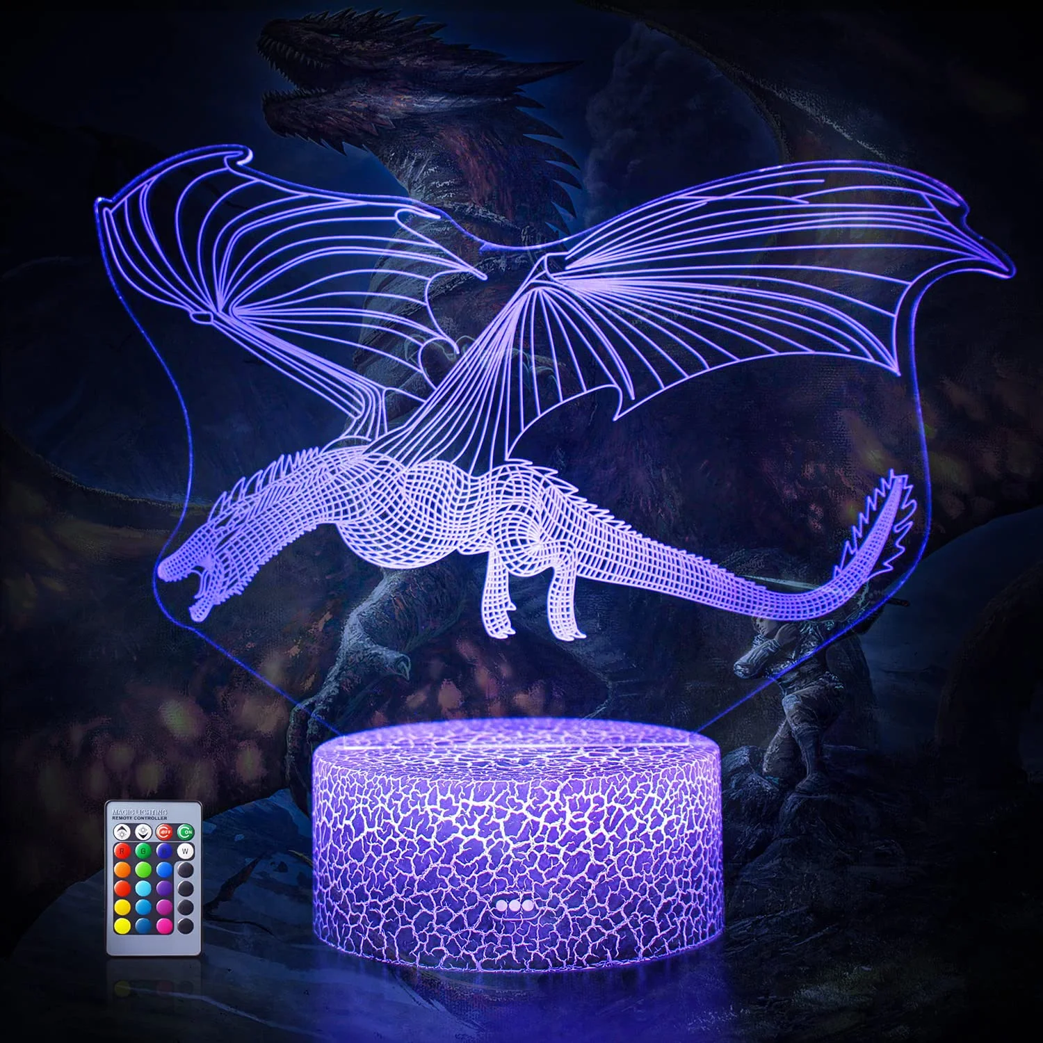 Dragon 3D Illusion LED Table Decor Lamp Night Light, 16 colori cambiano, telecomando decorazioni per la camera da letto regalo per ragazzo o ragazza