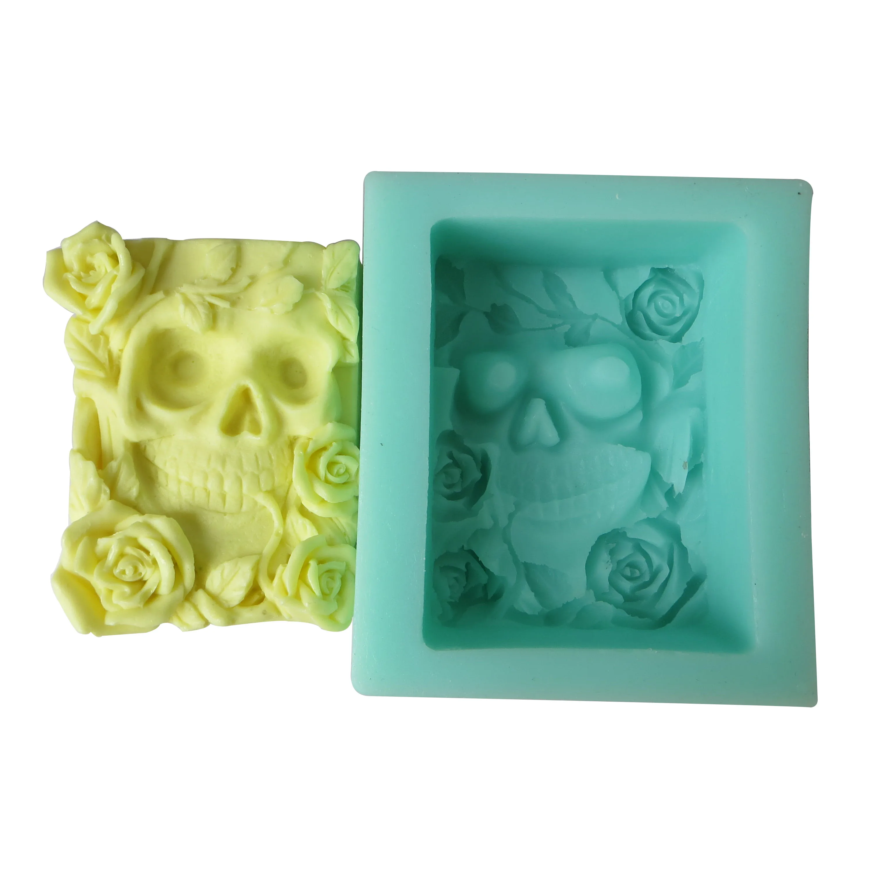 Halloween Decoration Rose Flower Skull Mold for Soap, DIY Skull Soap Mold, Rose Aroma Mould, Cake Tools, Resin Clay Molds