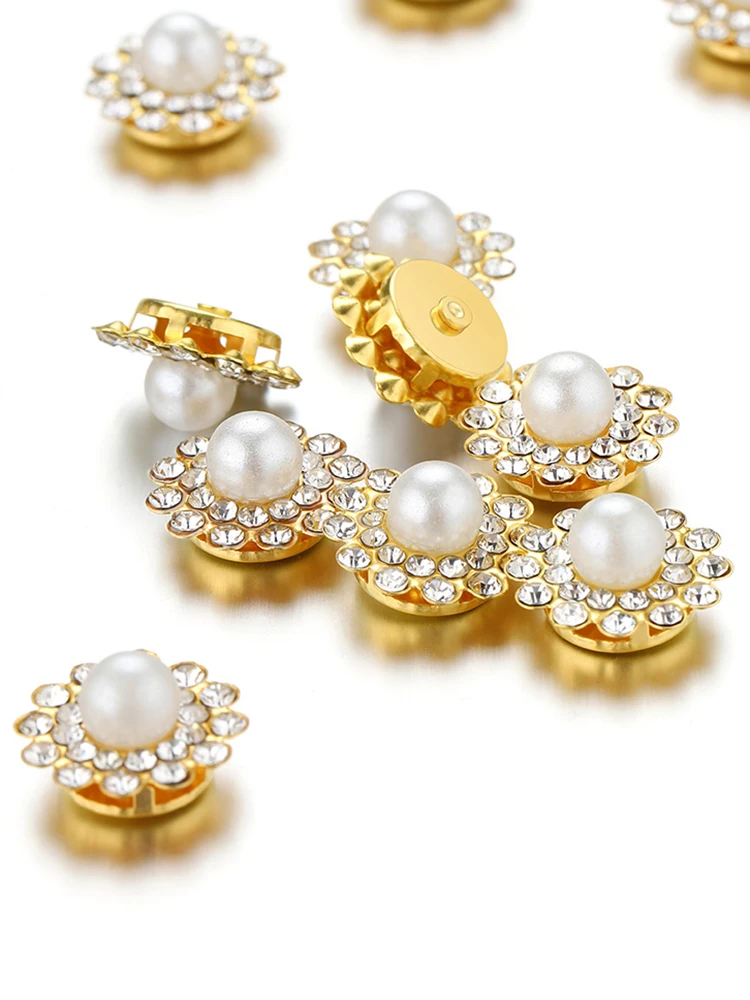 50 Stück Imitationsperlen mit Goldbasis und Strass-Verzierung für DIY Haaraccessoires, Kleidungsdekoration, Näharbeiten und Basteln – Detail 6