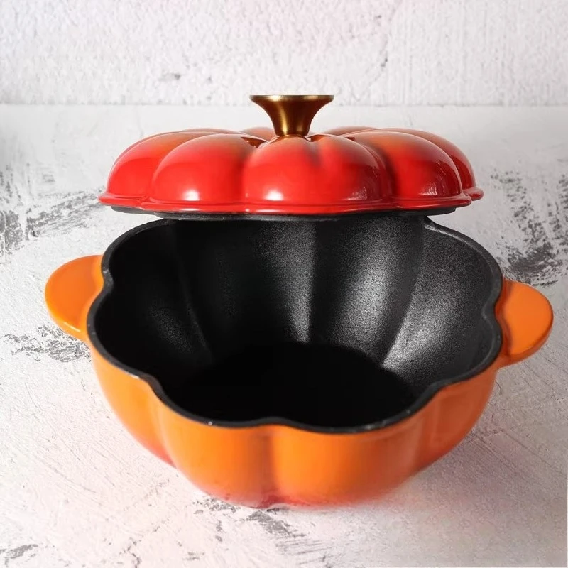 

18cm Pumpkin Cast Iron Enamel Pot, Healthy Material, Easy To Clean, Non-Stick Soup Pot, Kitchen Cookware Enamel Dutch Oven Oven