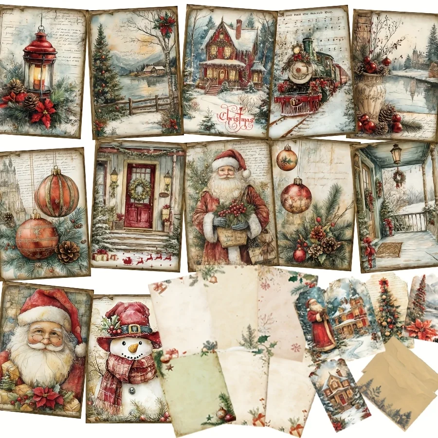 12 بطاقة + 12 ورق حروف + 2 ظرف + 40 ملصقًا مانع للتسرب لعيد الميلاد أنماط تحت عنوان بطاقة بريدية مناسبة للحرف اليدوية وديكور الألبوم #3