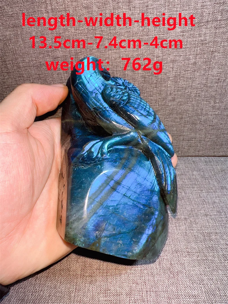 Natural Labradorite Crow  Free Form Tumble Slab Crystal Mineral Madagascar Healing Palm Workmanship Ornament Carving Chip