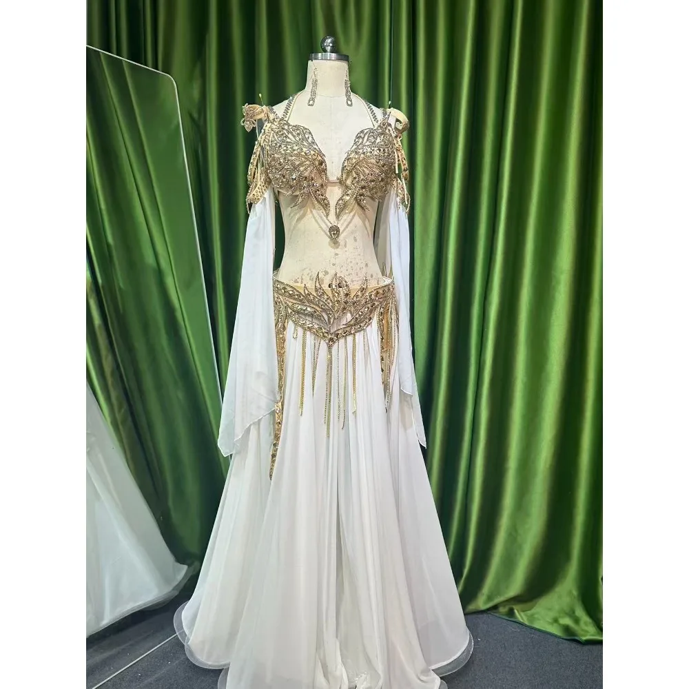 BellyDance Suit Embroidery Diamond Bra Split Fishtail Skirt Performance Set Custom Adult Child Competition Clothing Accessories