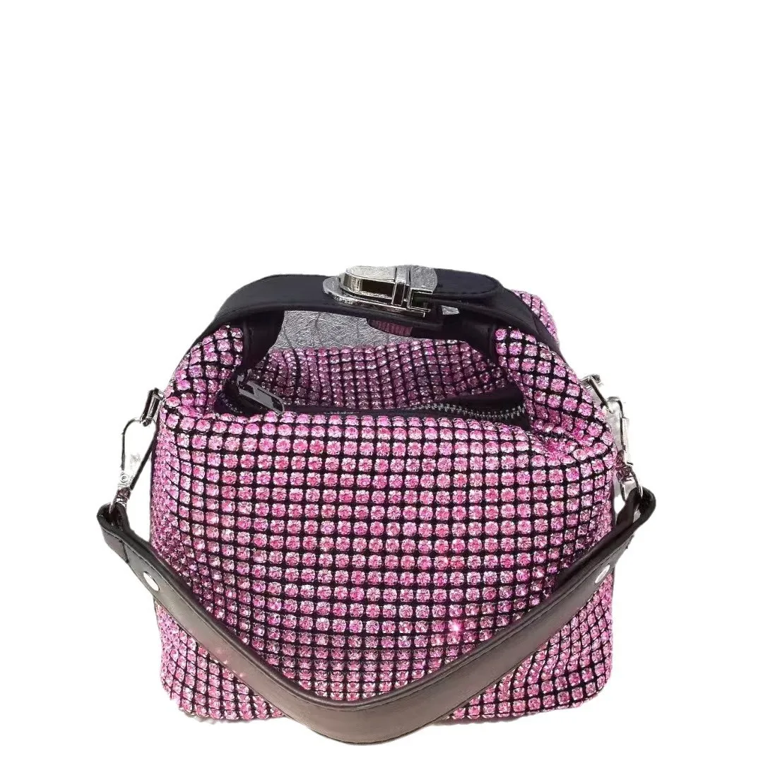 

Classic Rhinestone Lunch Box Full Diamond Handbag King Hand Holding Dinner Bag Personalized Small Square Women's Handbag Wedding