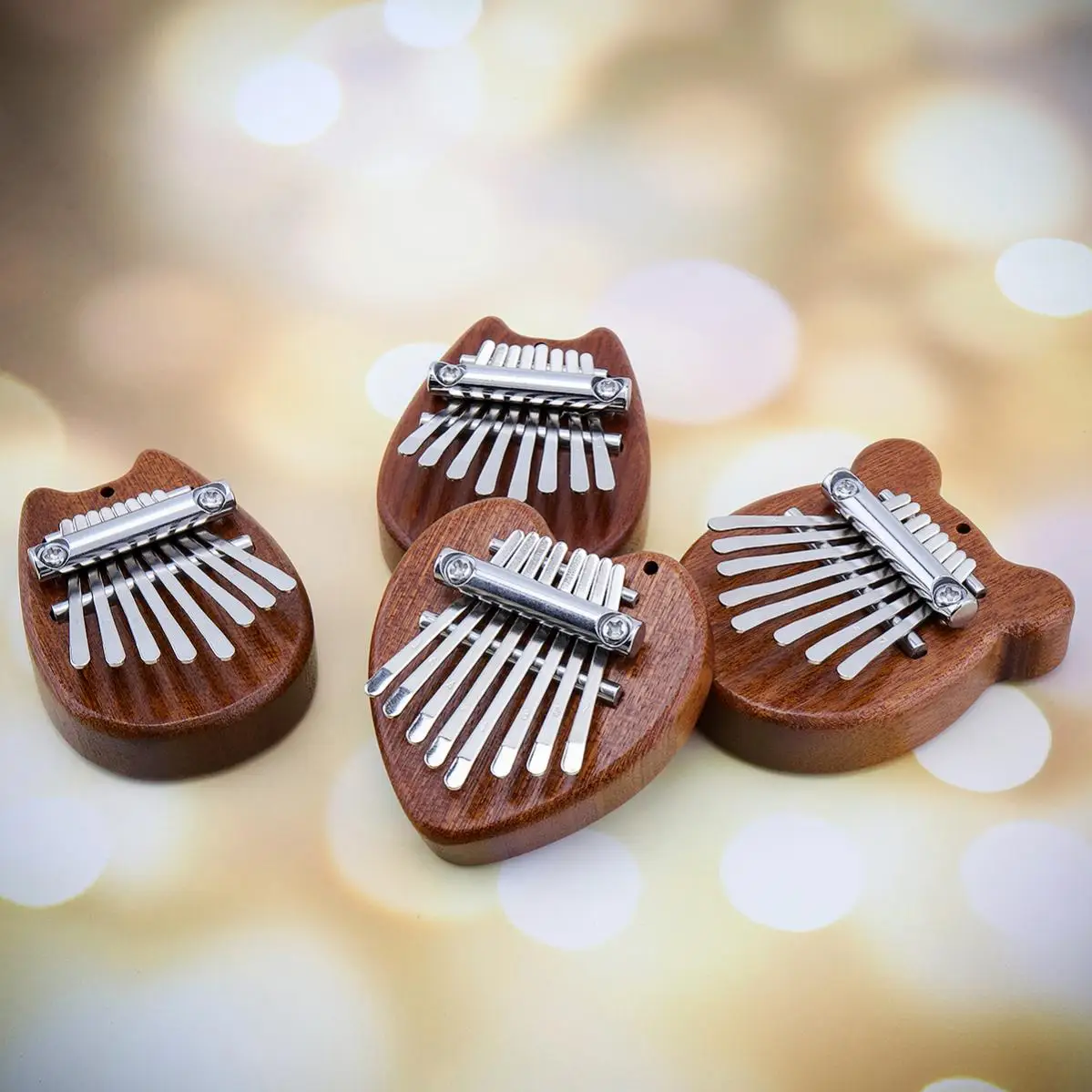 Mini 8 Key Kalimba Sapele Wood Thumb Piano Bear Heart Cat Shape Mbira Musical Instrument