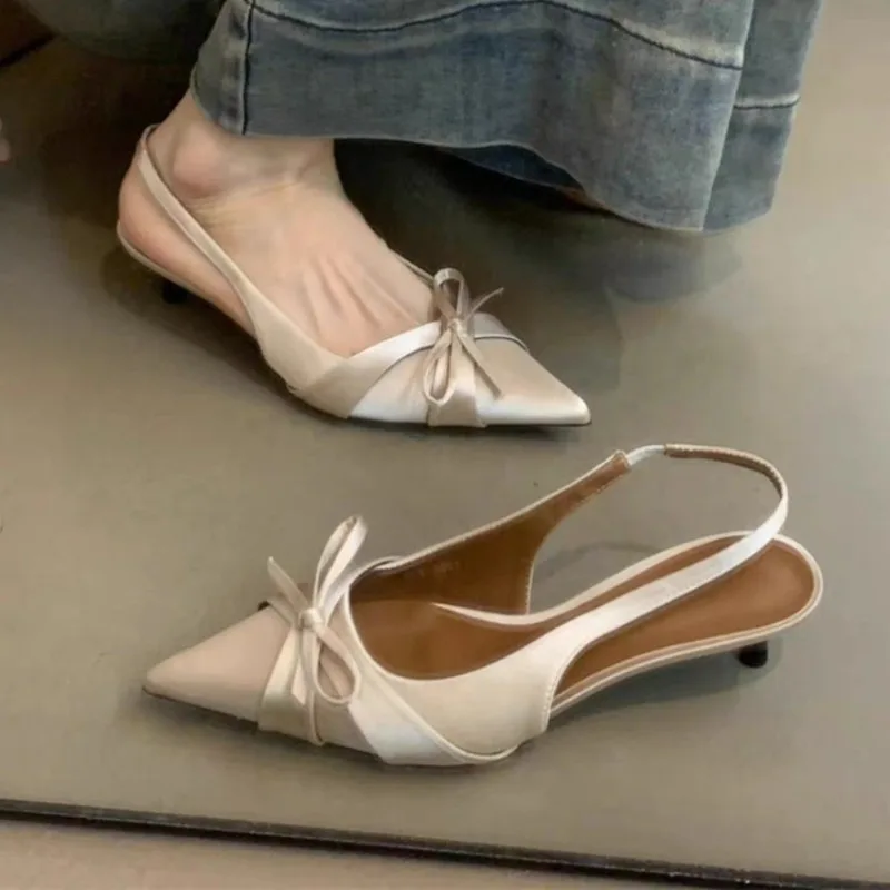 

Spring Summer New French Style Pointed-Toe Bowknot High Heels Elegant Party Shoes Office Work Pumps Versatile Comfortable Heels