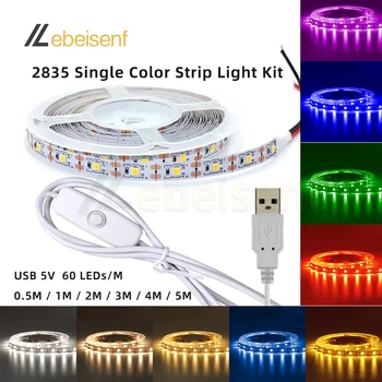 סט 0.5M 1M 5M 5V 2835 SMD רצועת LED קרה חמה לבנה אדומה ירוקה כחולה צהובה וורודה עם מתג כפתור USB לקישוט הבית