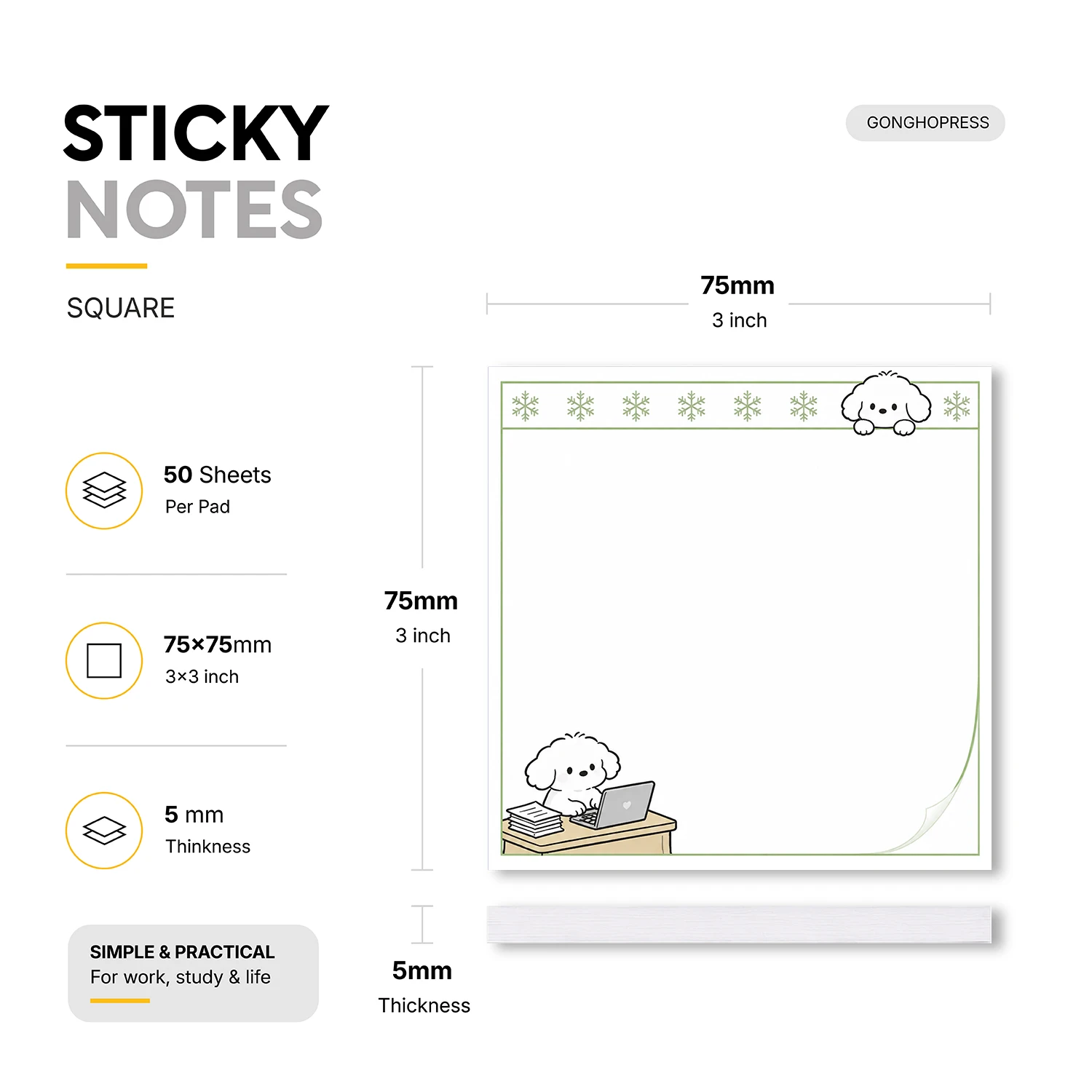 2pcs Cute Dog Sticky Notes, Puppy Self Stick Memo Pads, 100 Sheets Total, Study Notepad, Removable Adhesive Notes for Planner