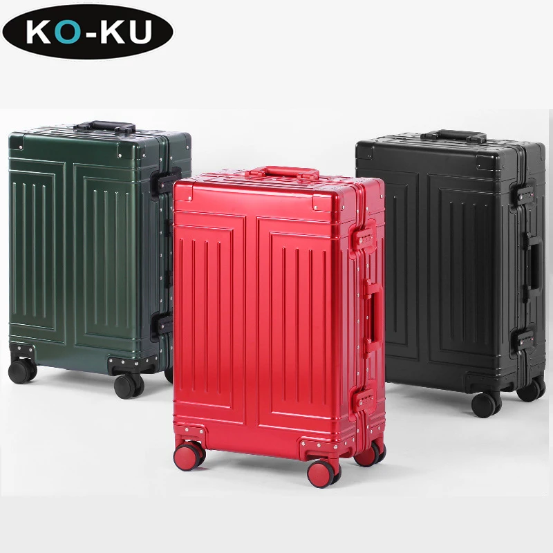 KO-KU 100% Aluminium Magnesium Alloy Luggage 20/22/24/26/28/30 Inch Aluminium Frame Suitcase High Quality Unisex Boarding Box