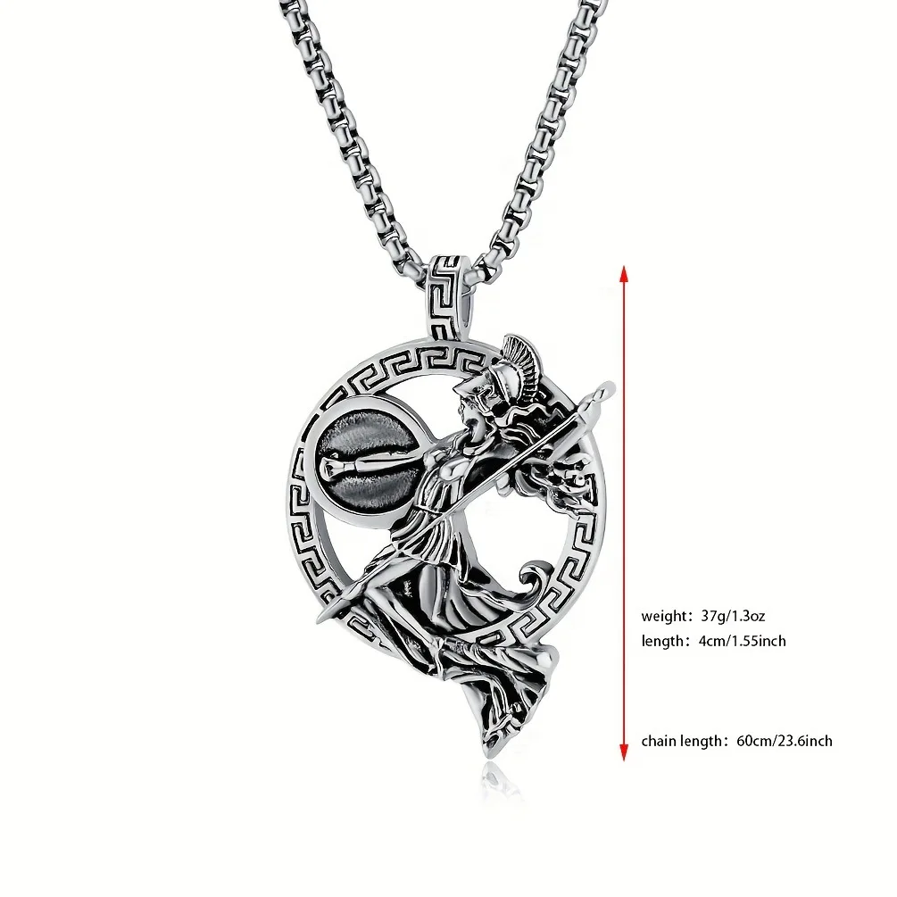 A Greek mythology Athena Sparta alloy pendant necklace chain length 60cm looks retro personality suitable for gifts.