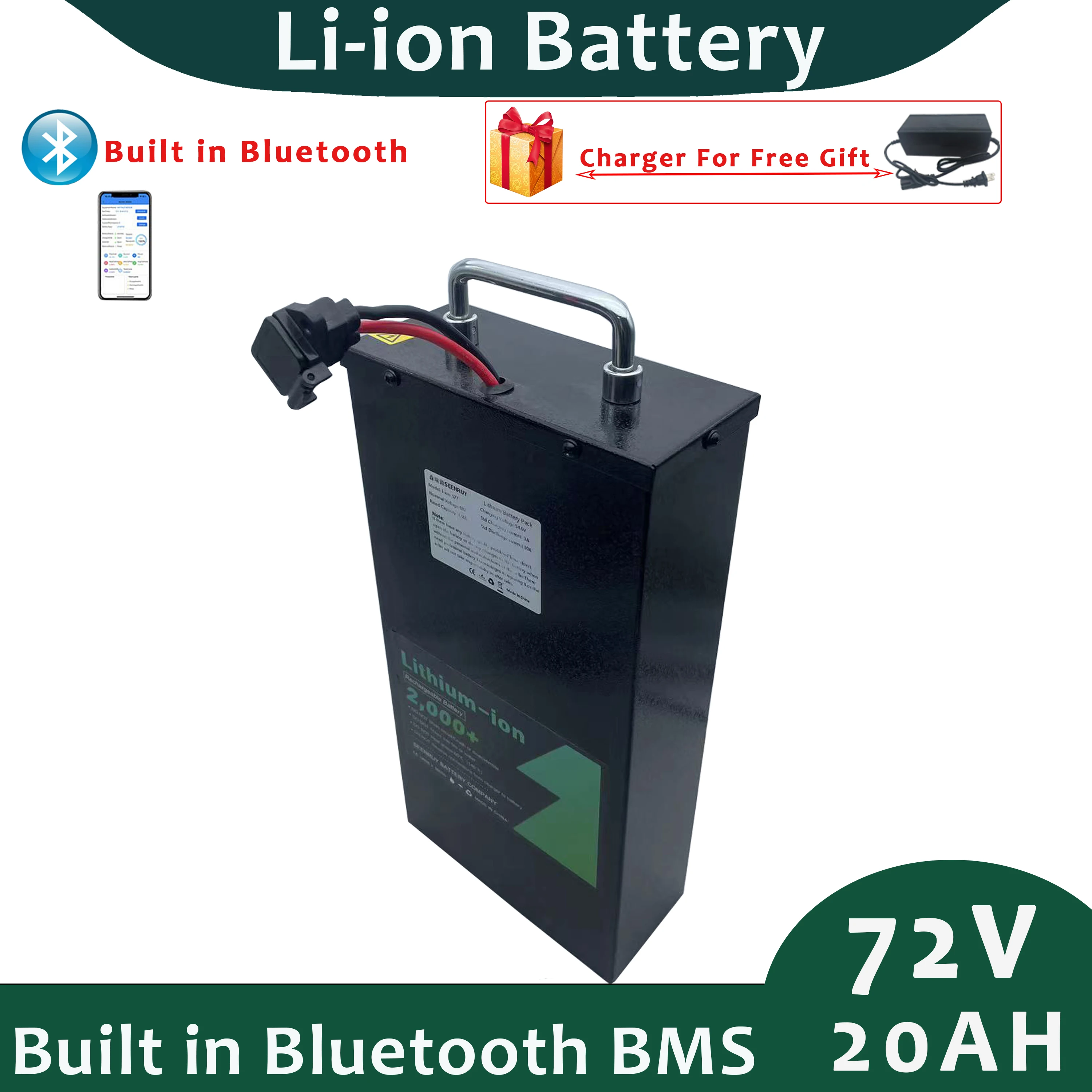 Li-Ion Battery Pack Rechargeable 72v 20Ah Built In Bluetooth BMS With 5A Charger for Electric Scooter