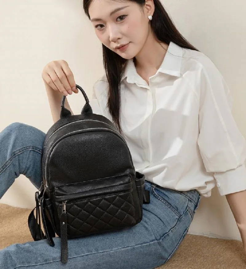 2026 New Korean Fashion Leather Travel Backpacks Women's High Capacity Travel Shoulder Bags Totes School Bag Small Backpack