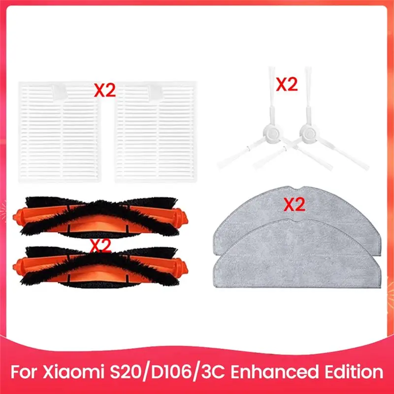 

A24F-For Xiaomi S20/D106/3C Enhanced Edition Vacuum Cleaner Replacement Parts Main Brush Side Brush Filter Mop Cloth Set