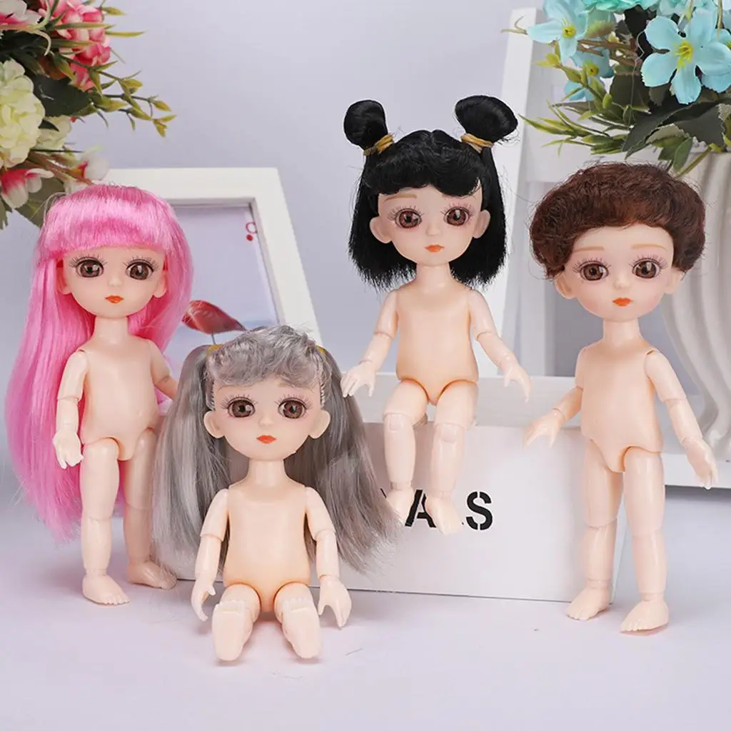 13 Joints 16cm Ball Jointed Doll Nude Body, with 3D Big Eyes and, for BJD Doll Custimizing DIY Making