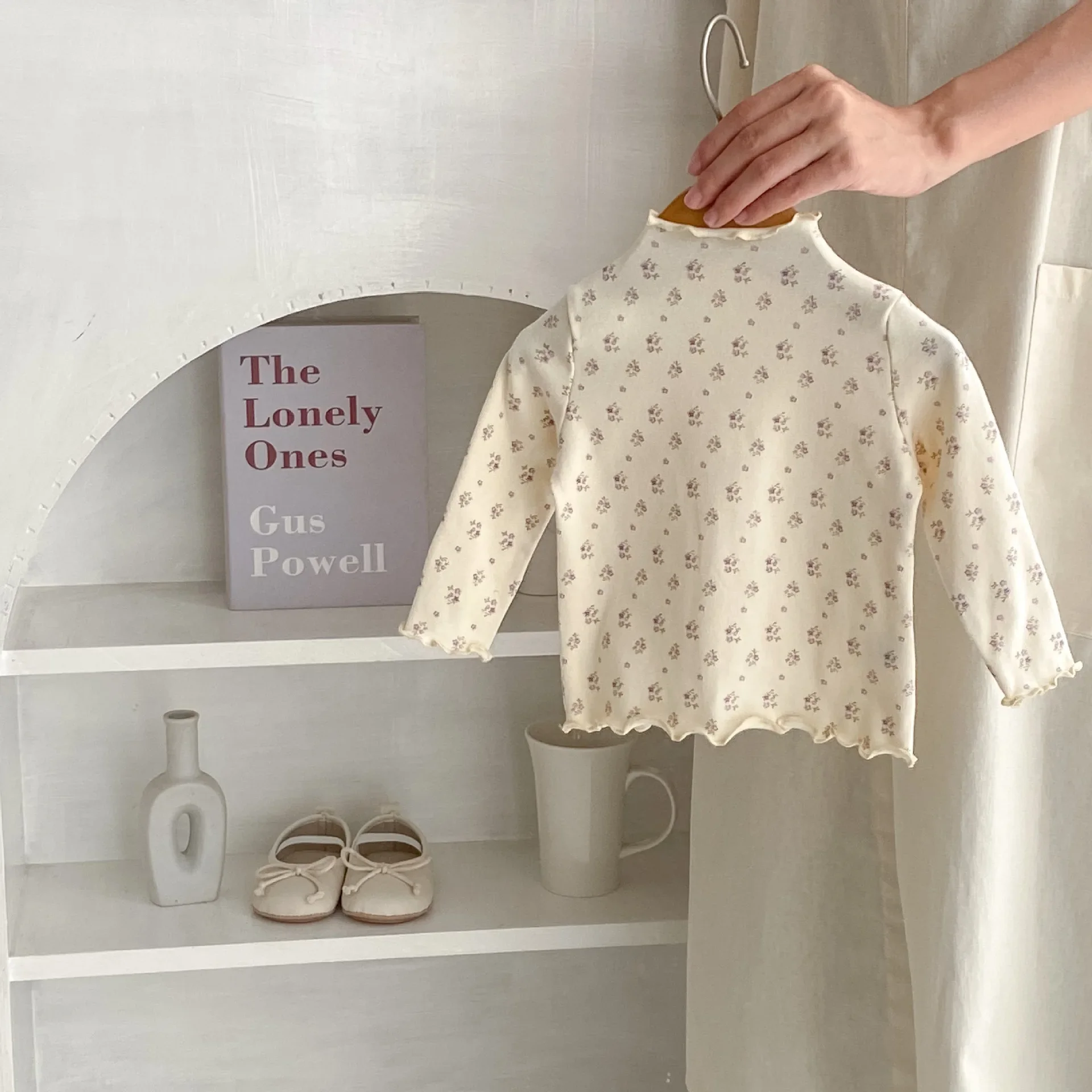 Autumn Clothing for Infants Children T-shirt Baby Girls Fungus Edge Printing Versatile Long Sleeved High Neck Base Shirt and Top