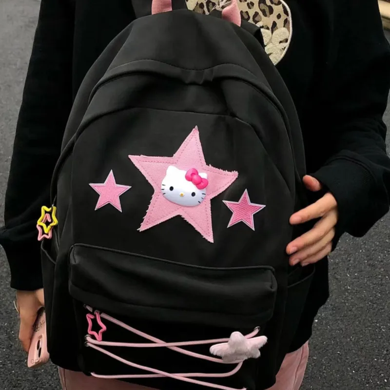 Sanrio Hello Kitty Bags Women New Black Fashion Backpacks Y2k Millennium Large Capacity Shoulder Bag Student Korean Schoolbag