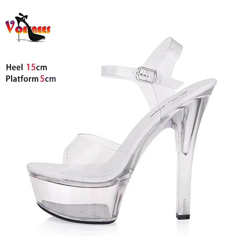 Summer Sandals Women 13 15 17 20cm High Heel Crystal Thin Heels Women Luxury Wedding Shoes Sexy Transparent Platform Sandals