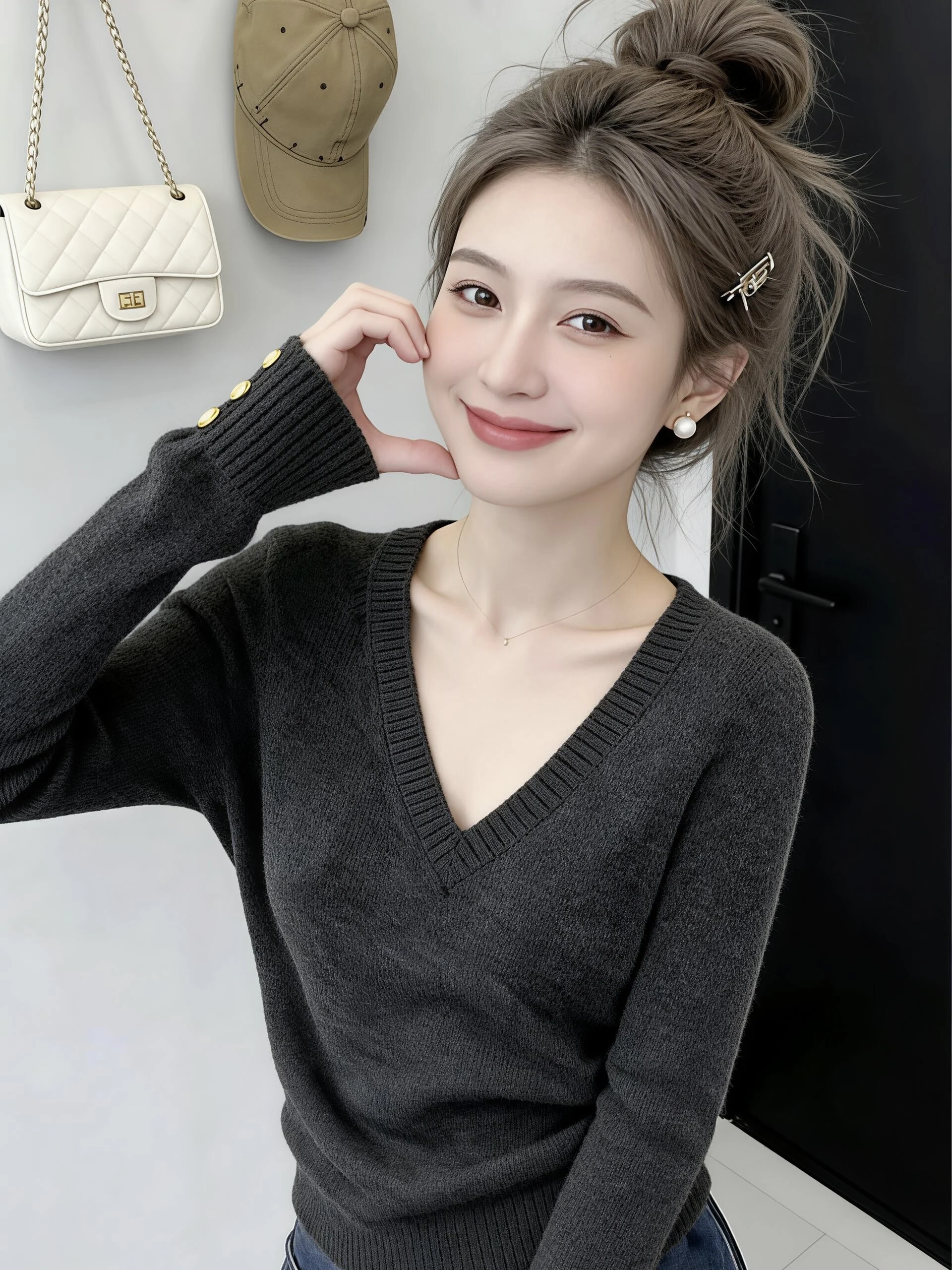 الرجعية لينة مريحة V-Ne تريكو المرأة الخريف الشتاء التخسيس Sli ملابس داخلية أعلى تخفيف Sle محبوك الدافئة Thiened