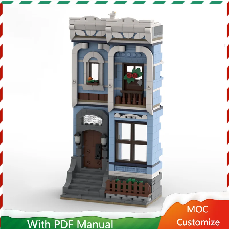 

564 PCS Moc Medieval Blue Row Villa Architecture Building Block Customize Diy Education Assembly Kid Toy Birthday Surprise Gift