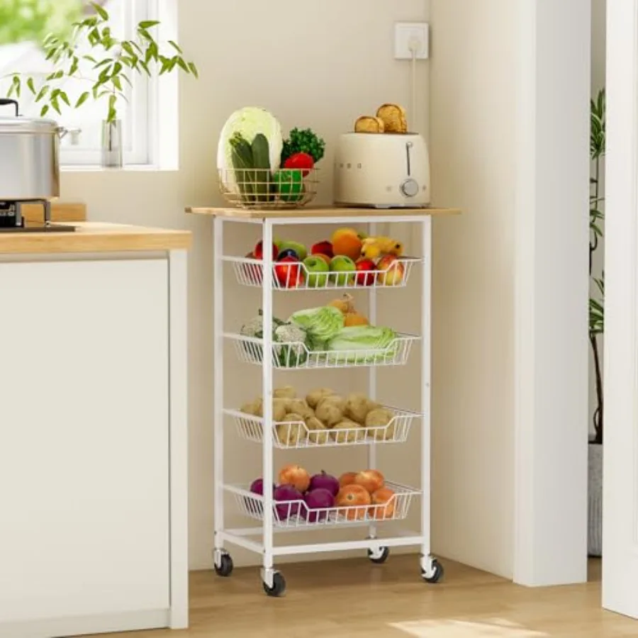 Kitchen Microwave Cart with Fruit Baskets 5 Tier Microwave Table Stand with Fruit Vegetable Storage Small Rolling Cart on Wheel