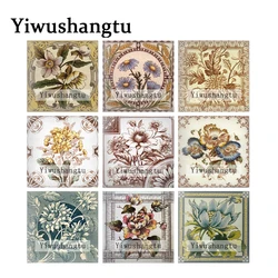 Fashion Vintage flower oil pattern 12mm/20mm/25mm/30mm Square photo glass cabochon demo flat back Making findings
