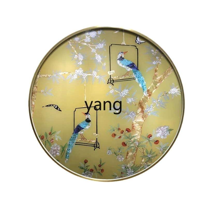 Yjq round Flower and Bird Enamel Decorative Painting Entrance Door Hanging Painting Modern Dining Room High-End Mural