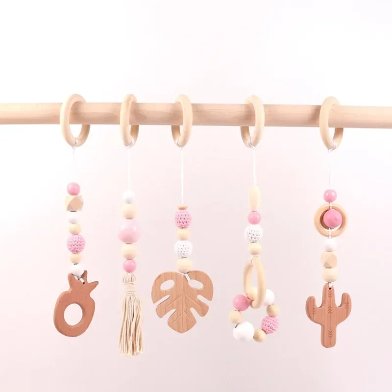 

5Pcs Hook Baby Wooden Gym Pendant Set Pink Bunny Butterfly Kids Gym Frame Stroller Hanging Pendant Decoration for Crib Pram Gift