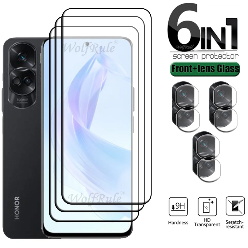 6 en 1 para Honor 90 Lite vidrio Huawei Honor 90 Lite vidrio templado 9H HD cubierta completa Protector de pantalla Honor 90 Lite lente de cristal