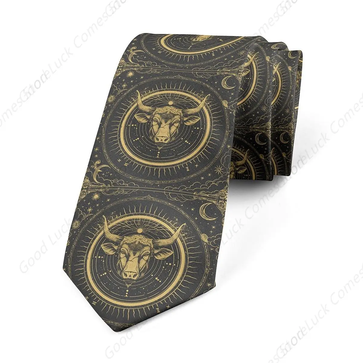 Trippy Taurus Mens Tie,Horoscope Astrology Men'S Ties,Sun Moon Stars Neckties For Men,Universe Planet Ties For Men,Paisley Tie