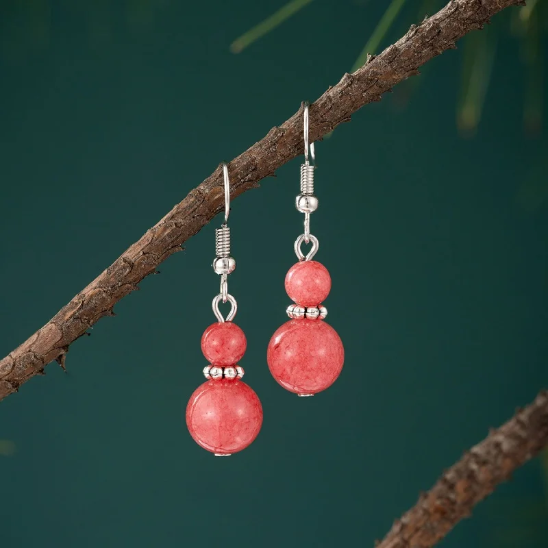 Retro Creative Gourd Shaped Ear Hook Earrings, Women's Red Patterned Jade Candy Color, Green Chalcedony, Purple Lilac Jewelry