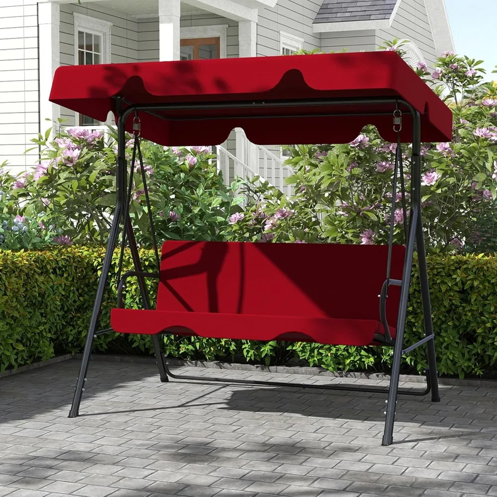 

Heavy Duty Outdoor Glider Swing with Canopy，Patio Garden Bench with Stand for Backyard, Porch or Lawn, Durable Adult Seat,