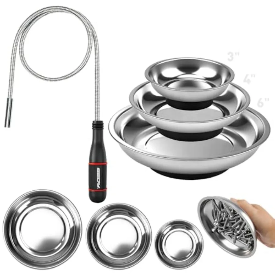 Telescoping Magnetic Pickup Tool with 3in in in Magnetic Parts Trays, Magnet Flexible Spring Stick, Magnet Retrieving Sweeper f