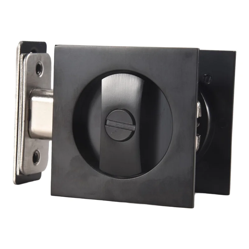 F-T Sliding Pocket Door Lock Matte Black Contemporary Privacy Square Pocket Door Hardware