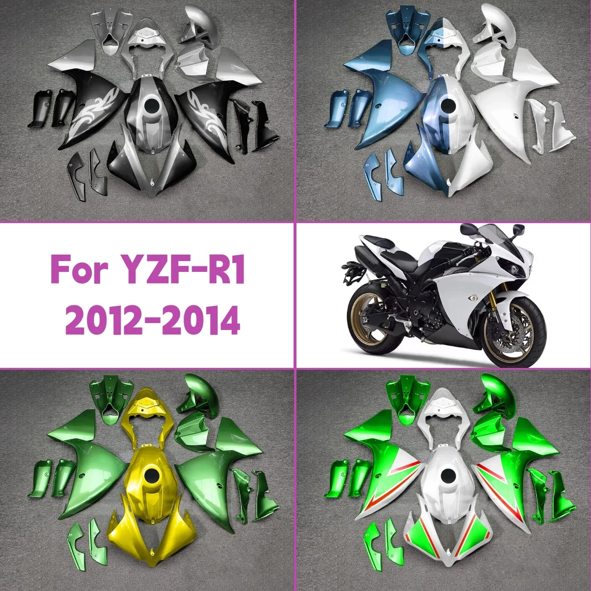 

Для Yamaha YZF R1 2012 2013, 2014, простой в установке комплект обтекателей послепродажного обслуживания, идеально подходит для 12 13 14 YZFR1, обтекатели из АБС-пластика