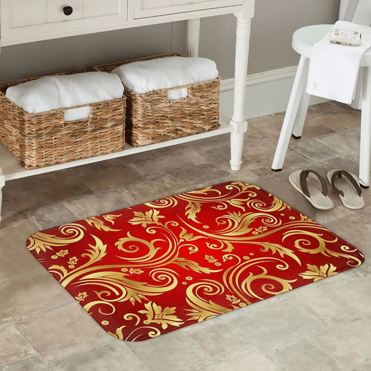 

Роскошный золотой европейский цветочный барокко в викторианском стиле, противоскользящий коврик для двери, напольный коврик, ковер для кухни, входа, дома, коврик для ног