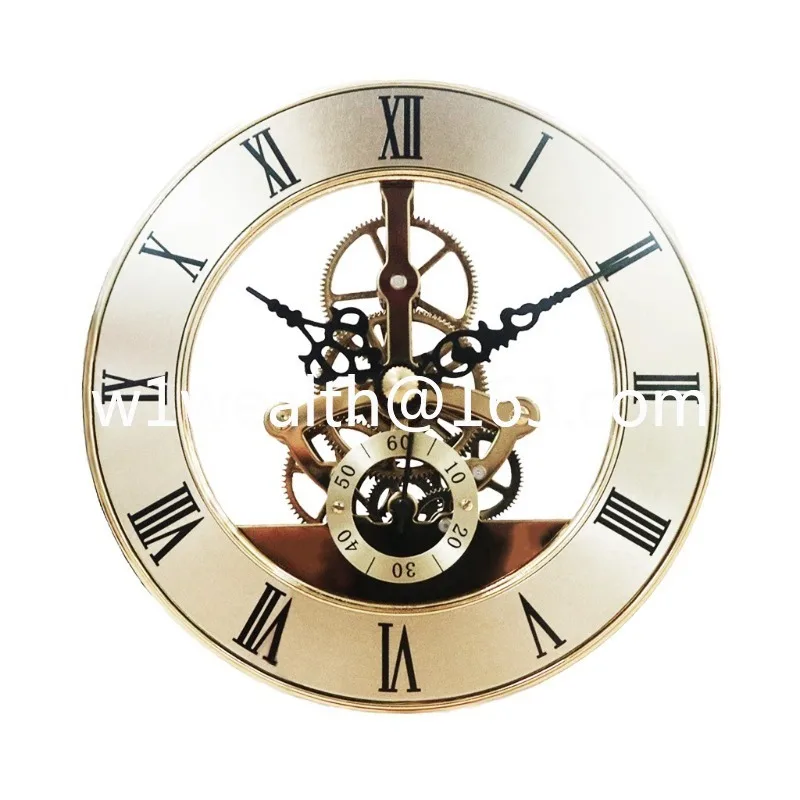 Diameter 126mm Gold Hollow Perspective Movement Solid Wood Clock Accessories Travel Gear Rotation Inlaid Clock Core