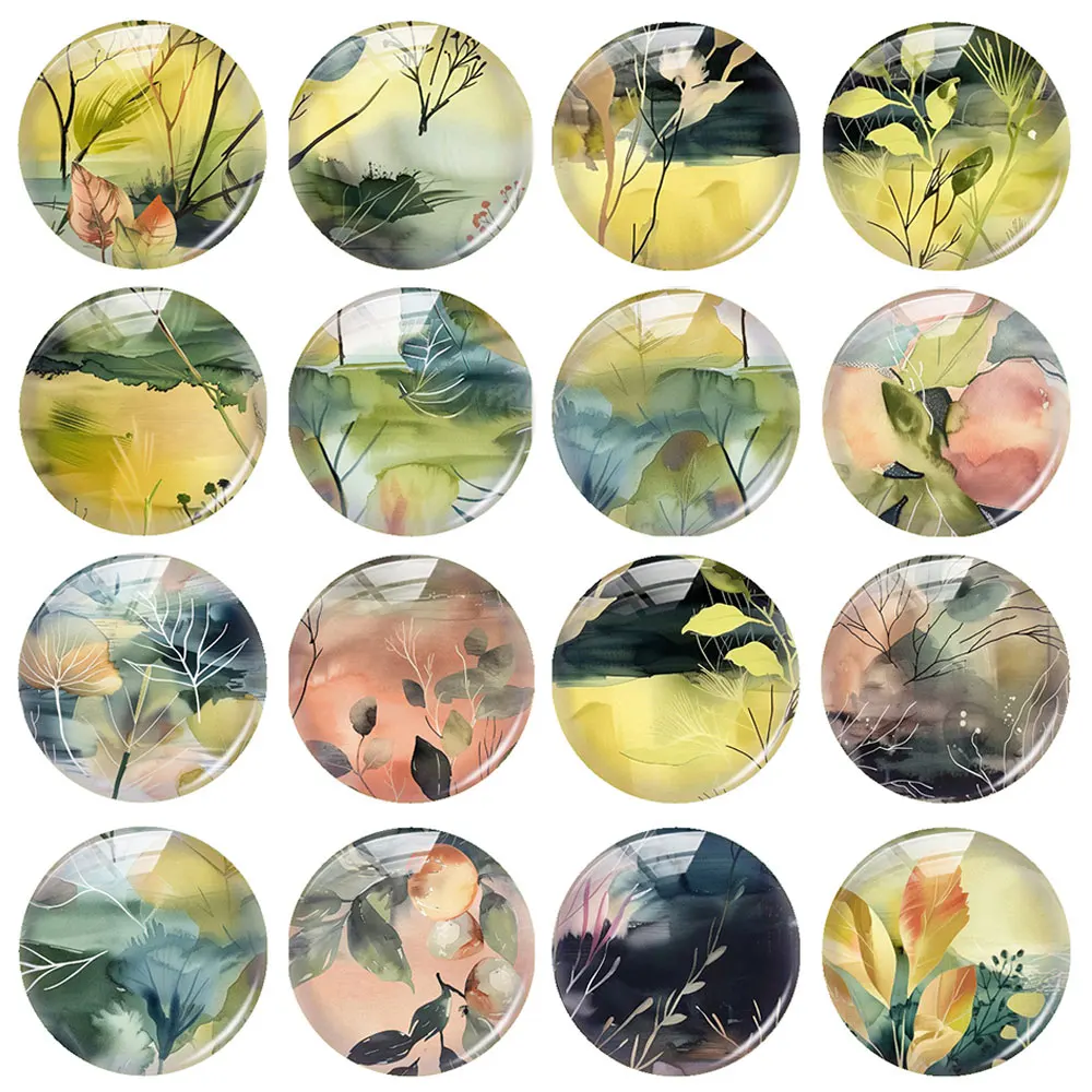 

Handmade Watercolor Leaf Branch Photo Glass Cabochon Flatback Demo Flat Back Cameo For Diy Jewelry Making Supplies Accessories