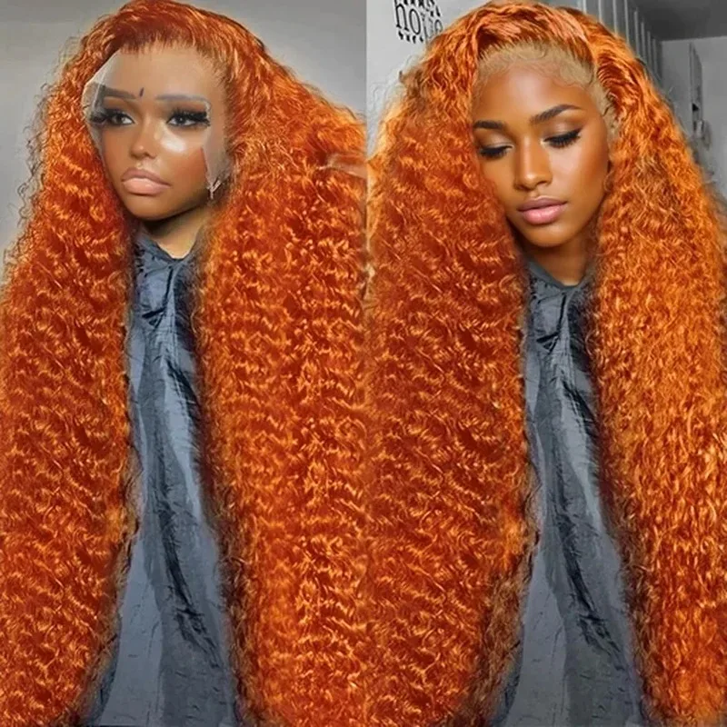 Orange Deep Wave HD 13x6 Lace Frontal Wigs Human Hair Curly Ginger 30 34 Inch 180 Density 13x4 Lace Front Wig Cosplay Brazilian