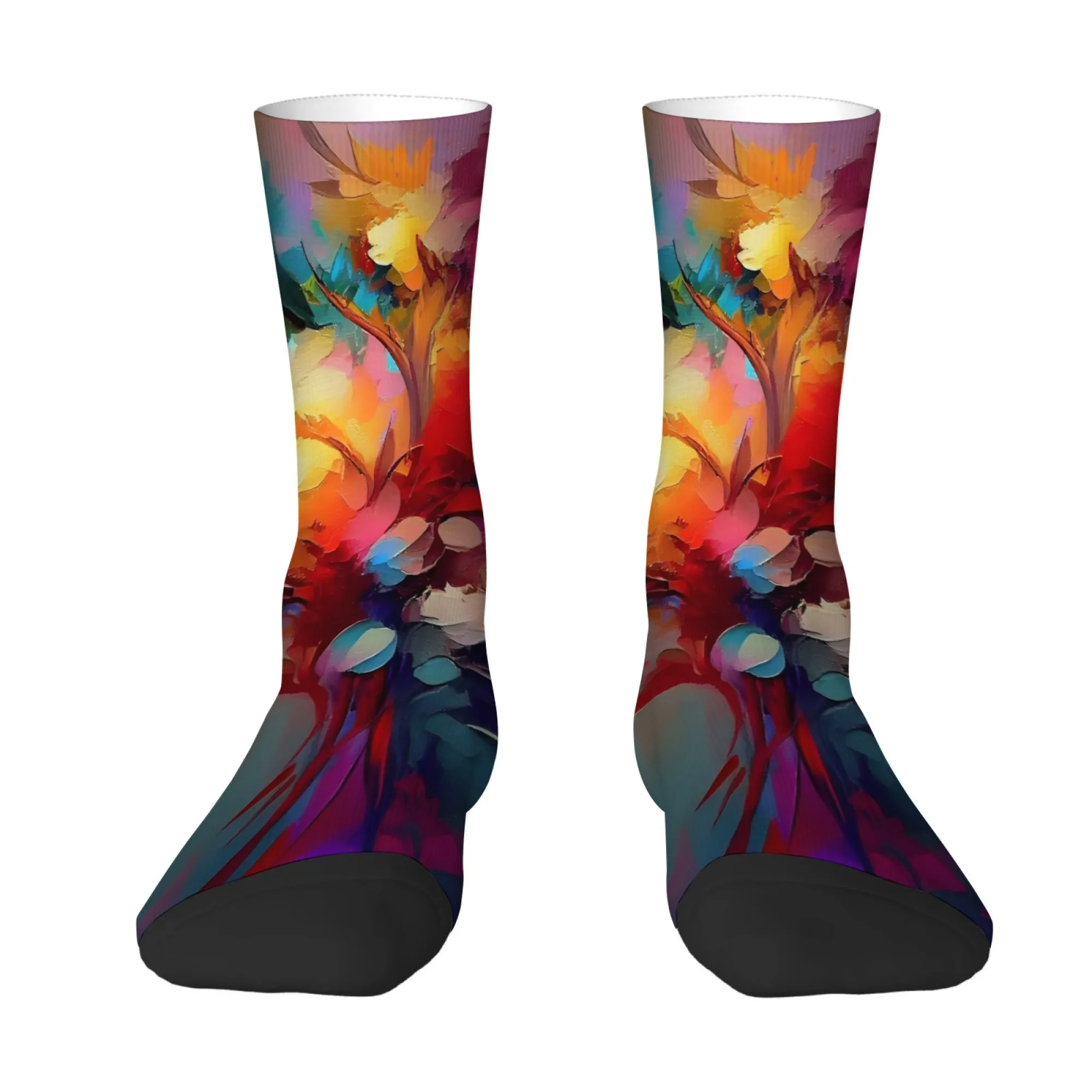 Oil Painting Style Abstract Floral Mid-Calf Socks  Soft Warm Comfortable Stylish Breathable Non-Slip Fun Socks Great Gift