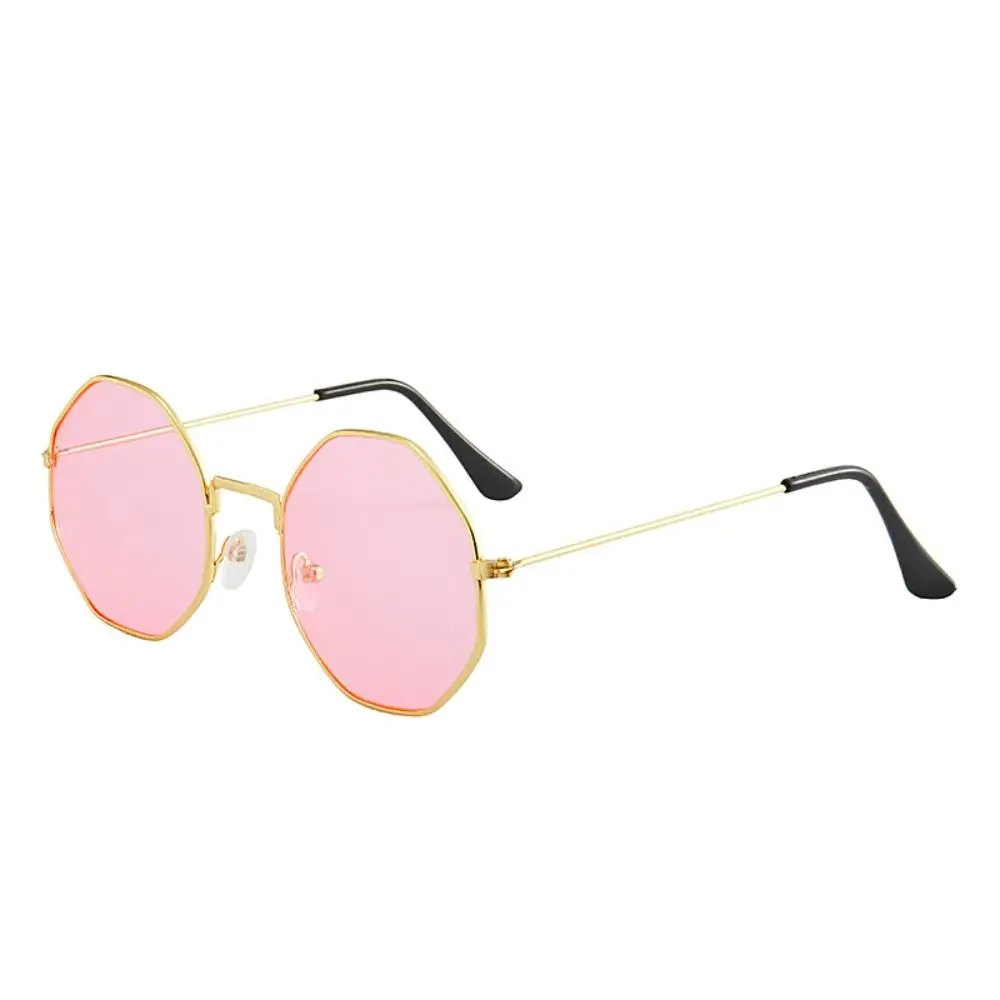 Sun-Protective Round Sunglasses Metal Frame Outdoor Black Shades Glasses Polygonal Shape Eyewear for Women Man