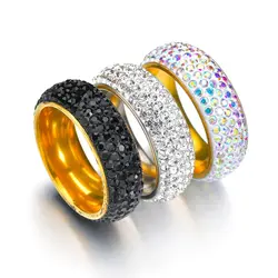 New Trendy Black Crystal Engagement Design Hot Sale Rings For Women White Elegant Rings Female Wedding Bridal Jewelry Gift