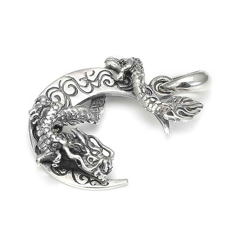 BOCAI New 925 Sterling Silver Retro Personalized Creative Dragon Plate Moon Pendant Men's and Women's Style,