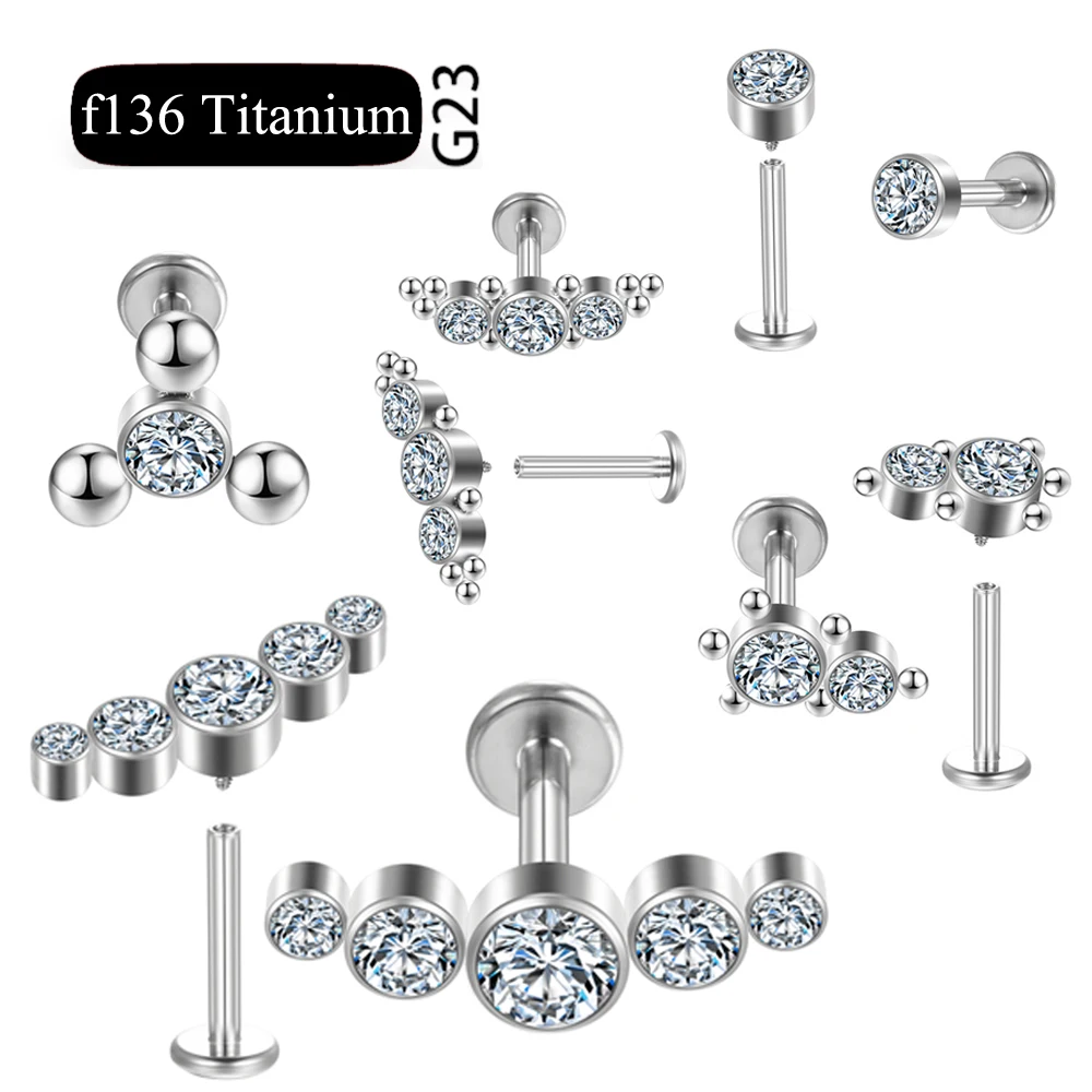 ASTM F136 Titanium Zircon Ear Stud Labret Stud Lip Ring Nasal Nail  Cartilage Helix Lobe Conch Earrings Body Piercing Jewelry