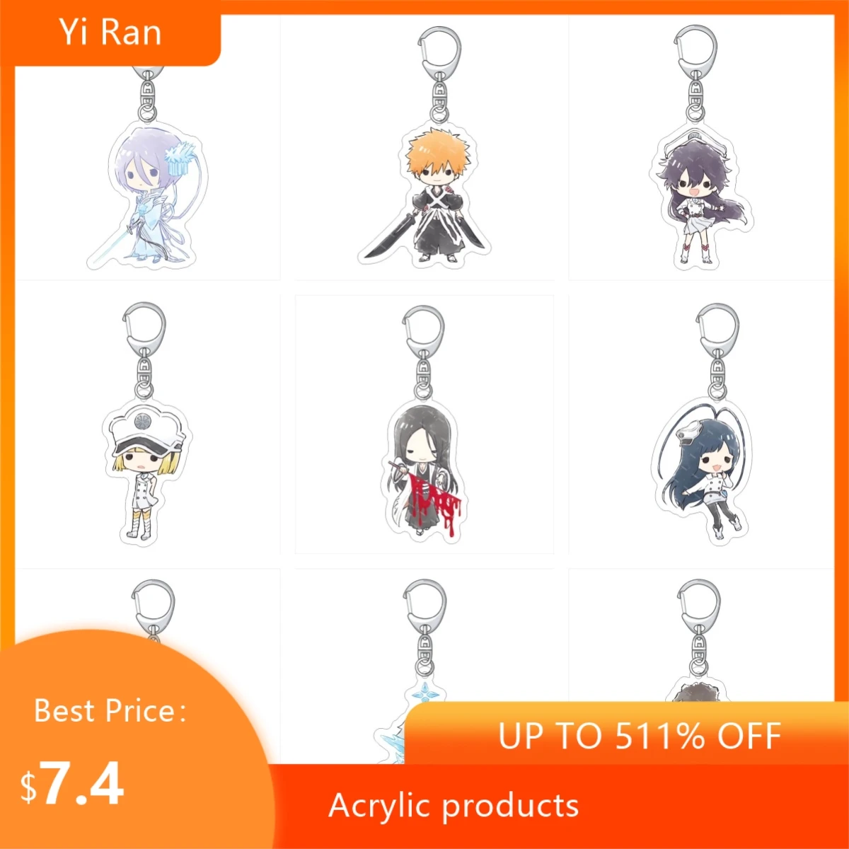 

Anime BLEACH Acrylic Keychain Accessories Cartoon Character Cute Charm Bag Pendant Friend Gift