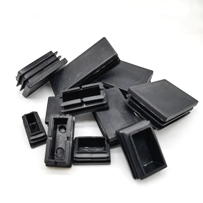 Rectangle Plastic Black Blanking End Caps Full Size Furniture Leg Pipe Tube Inserts Plugs Floor protection Chair Bung Dust Cover